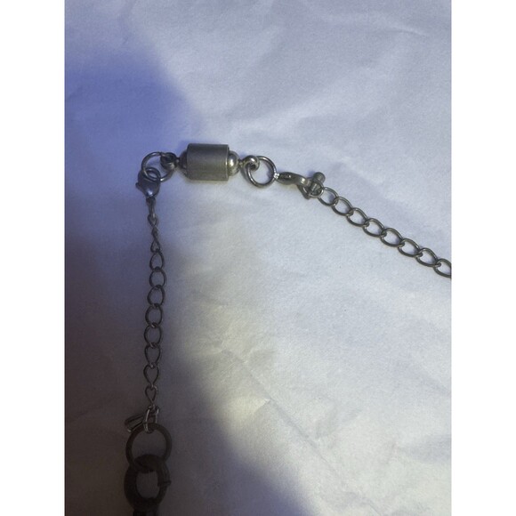 Vintage Blue Etched Glass Pendant Necklace - Picture 7 of 9